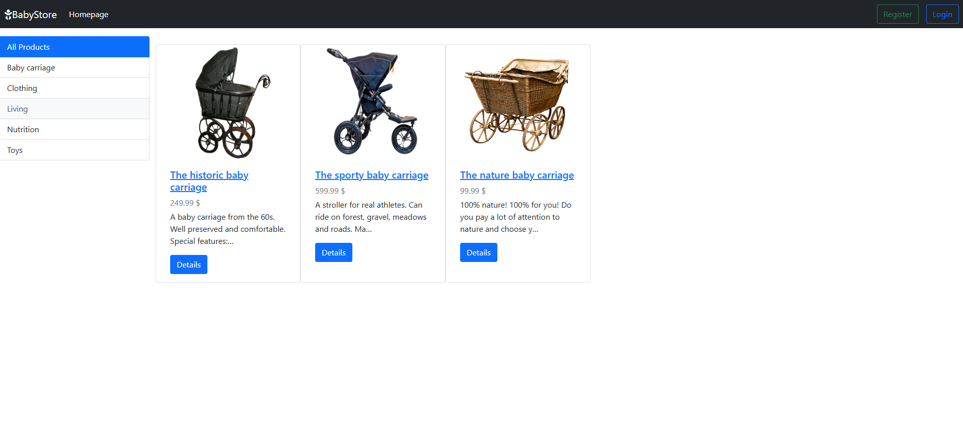 Home Page with filter